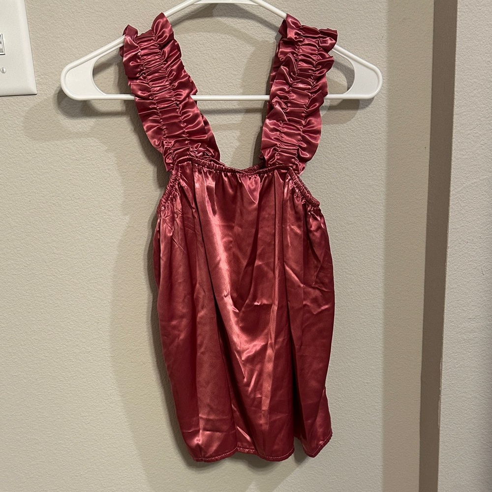Glam Ruffled Satin Tank Top in Deep Pink